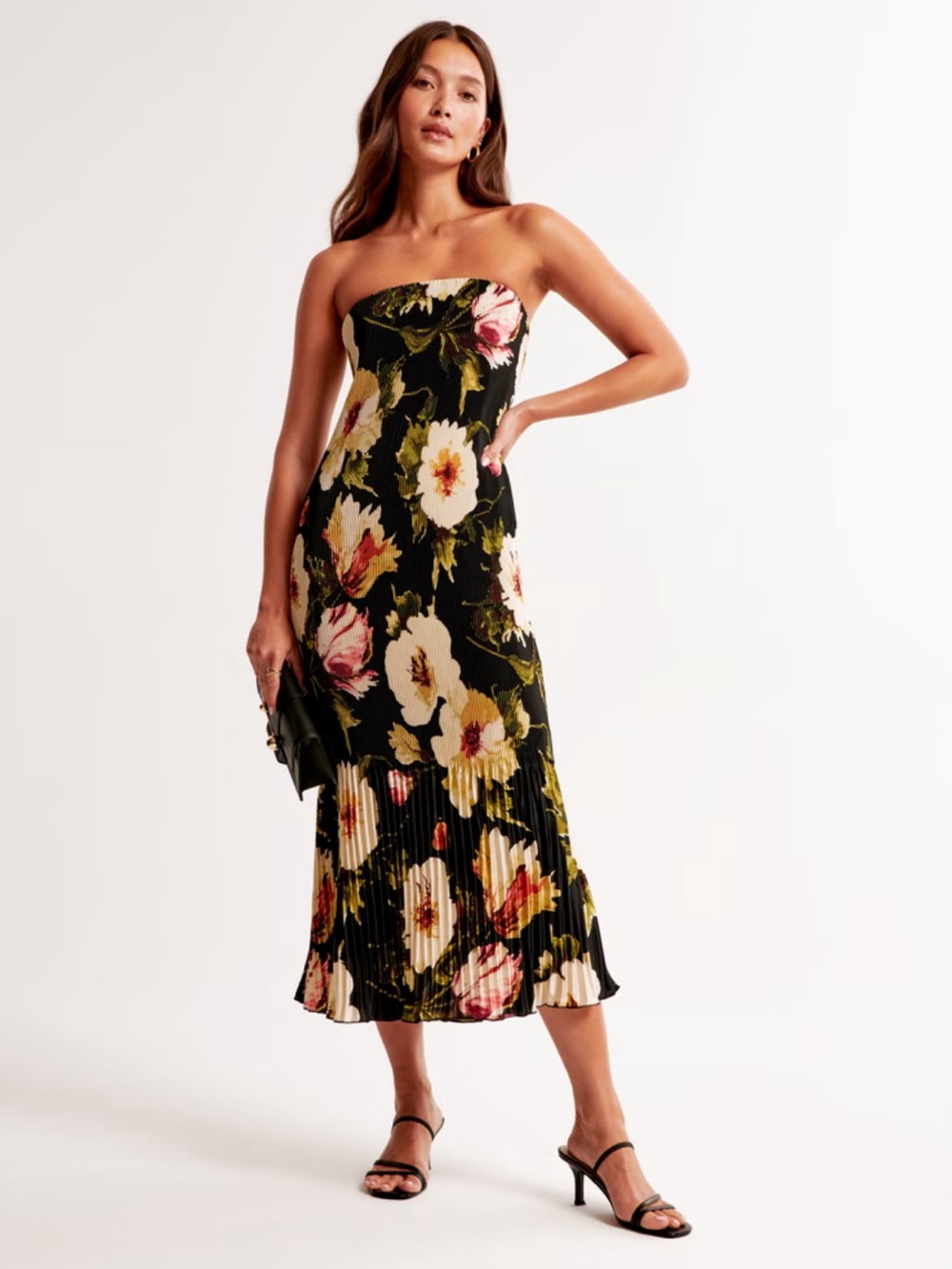 Abercrombie & Fitch Black Floral Strapless Maxi Dress